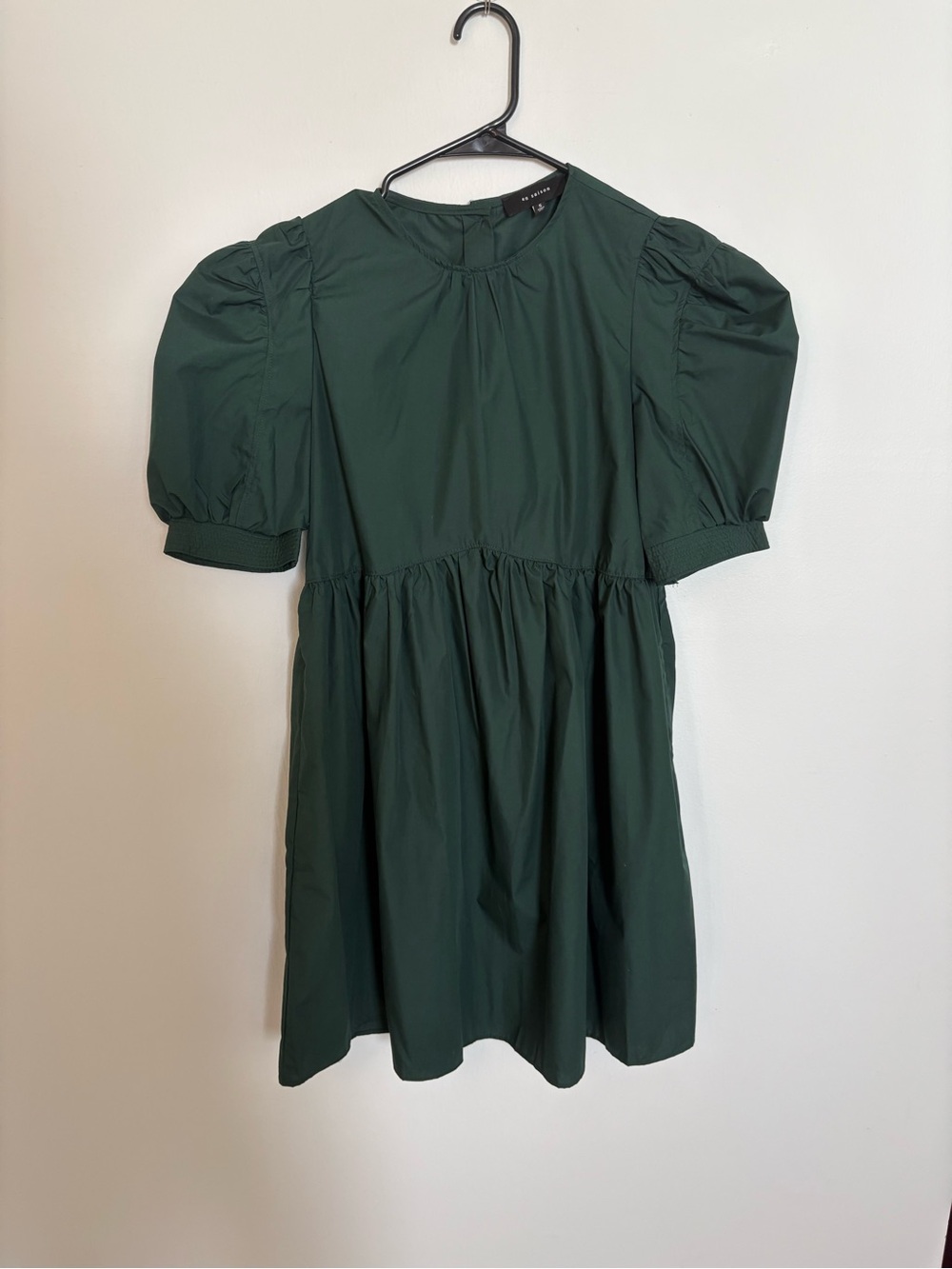 Women Puff Sleeve Dark Green Dress